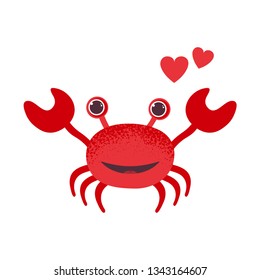 Cute cartoon red crab drawing. Crab character vector illustration. Emoji. Smiling Face With Heart