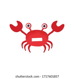 Cute cartoon red crab drawing. Crab character vector illustration. Emoji. Close mouth Face