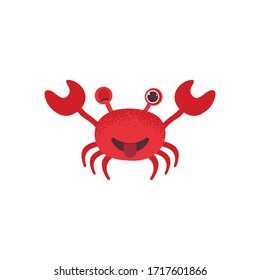 Cute cartoon red crab drawing. Funny smiling crab character vector illustration. Emoji. Winking Face With Tongue