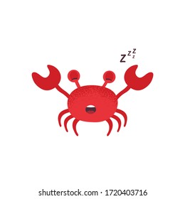 Cute cartoon red crab drawing. Crab character vector illustration. Emoji. Sleeping Face