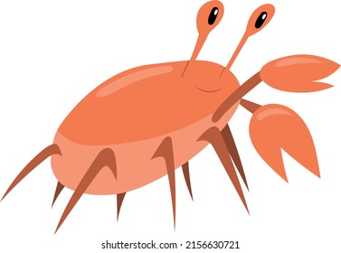 Cute cartoon red crab drawing. Funny smiling crab character vector illustration for children.