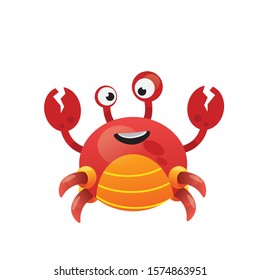 Cute cartoon red crab, Funny smiling crab character vector illustration, isolated on white background
