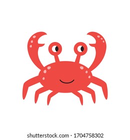 Cute cartoon red crab isolated on white background.