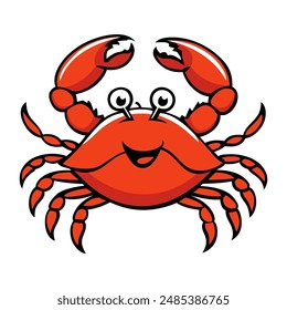 Cute cartoon red crab. Vector illustration of a cute smiling crab character.