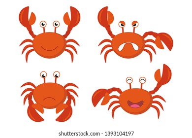 Cute cartoon red crabs vector set - Vector illustration