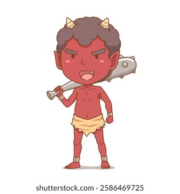 Cute cartoon of red demon in Japanese folklore.