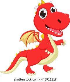cute cartoon red dragon posing