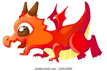 Cute cartoon red dragon Vector illustration
