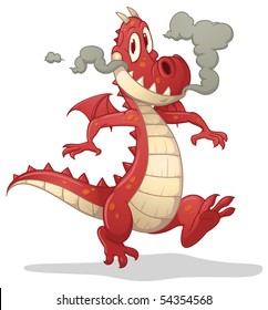 Cute cartoon red dragon. Vector illustration with simple gradients. Character and shadow on separate layers for easy editing.