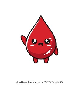 Carácter rojo lindo de la gota de la historieta, ilustración, diseño juguetón, arte gráfico, Colores brillantes, Sentimiento alegre