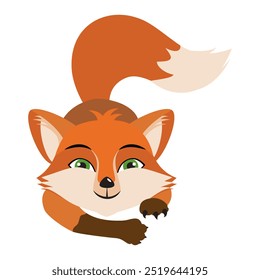 Cute cartoon red fox. Crouching fox vector illustration.