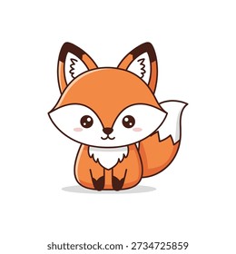 Cute cartoon red fox sitting with white chest and pink cheeks