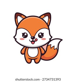 Cute cartoon red fox with white face and pink cheeks sitting.eps
