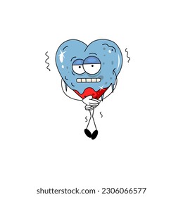 Cute cartoon red heart freezes without love. Great character for your love, Valentines Day and wedding design.