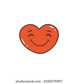 cute cartoon red heart on white background. Love concept for Valentines day card.  Character in retro style. Vector illustration
