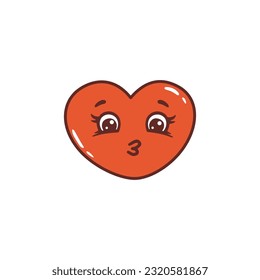 cute cartoon red heart on white background. Happy Valentines day. Character in retro style. Vector illustration