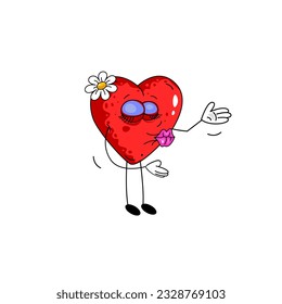 Cute cartoon red heart wants to kiss someone. Great character for your love, Valentines Day and wedding design.