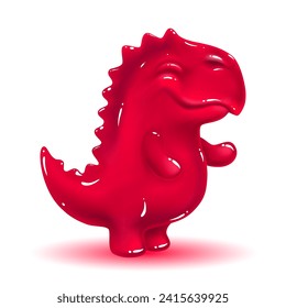 cute cartoon red jelly dinosaur with berry flavor on white background. bright gummy animal candy. vector cartoon character illustration.