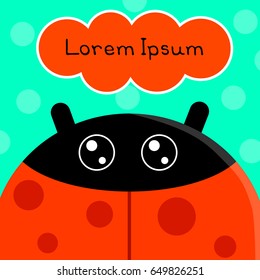 Cute cartoon red ladybug on a blue background with polka dots and space for text.