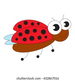 Cute cartoon red ladybug. Outlined with black stroke character.