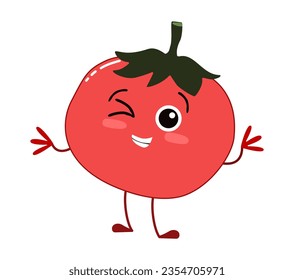 Cute Cartoon roten Tomate-Charakter, mit einem weichen Gesicht, Winde und Wellen.