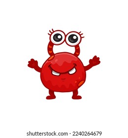 Cute cartoon red monster with eyes and teeth on white background.Icon monster. Сrab.Vector illustration 