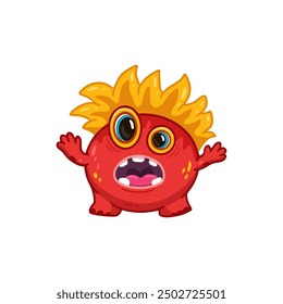 Cute cartoon red monster on white background. Monster Icon. Funny Alien. Fire. Doodle monster. Vector illustration
