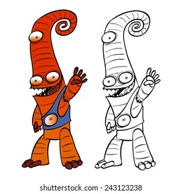 Cute cartoon red monster - Vector illustration hand drawing contour