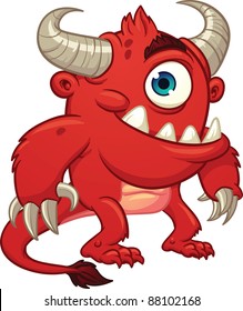 Cute Cartoon Red Monster Vector Illustration Stock Vector (Royalty Free ...