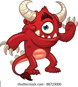 Cute cartoon red monster. Vector illustration with simple gradients. All in a single layer.