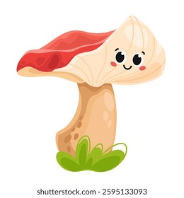Cute cartoon red mushroom. Vector illustration on white background. For prints, fabric, publications, games.
