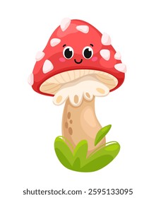 Cute cartoon red mushroom. Vector illustration on white background. For prints, fabric, publications, games.