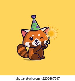 cute cartoon red panda with fireworks in new year