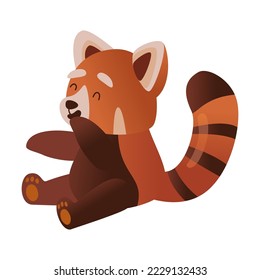 Cute cartoon red panda sitting and laughing. Vector illustration of Chinese animal character from wild forest or pet from zoo. Wildlife nature concept