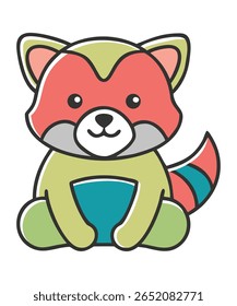 Bonito desenho animado panda vermelho sentado