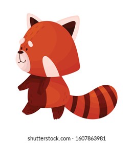 Cute Cartoon Red Panda Standing Looking Sideward Vector Illustration