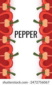 Cute cartoon red pepper frame. Vegetable pepper border