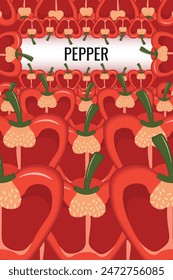 Cute cartoon red pepper frame. Vegetable pepper border