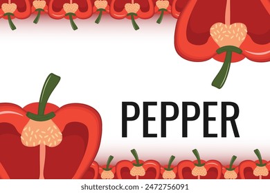 Cute cartoon red pepper frame. Vegetable pepper border
