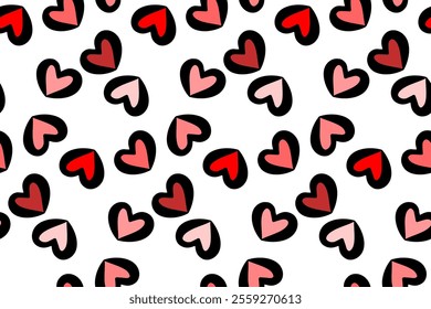 Cute Cartoon Red and Pink Hearts Seamless Vector Pattern