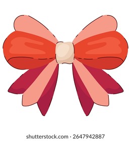 Cute Cartoon Red Ribbon in Hand Drawn Style Isolated on White Background. Cute funny bowknot perfect for Holiday events, cards, posters, patterns, gifts