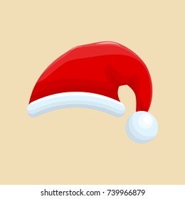 Cute cartoon red Santa s hat. Design element and Christmas attribute. Vector illustration