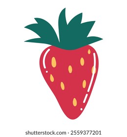 Cute cartoon red strawberry in flat style isolated on white background. 