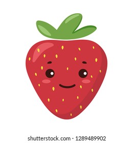 Cute cartoon red strawberry with kawaii face. Clipart, sticker, card, print, scrapbooking, for children products