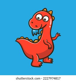 cute cartoon red t rex vector illustration
