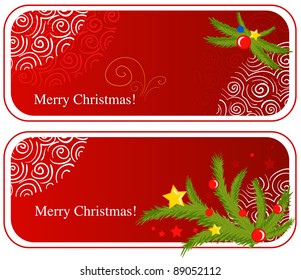 Cute cartoon red web banners with christmas decorations