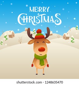 Cute cartoon reindeer character Merry Christmas  background vector