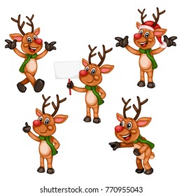 Cute Cartoon Reindeer Characters Different Poses Stock Vector (Royalty ...