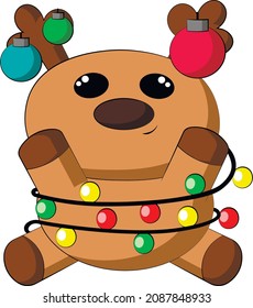 Cute cartoon Reindeer in christmas garland   toys  Draw illustration in color