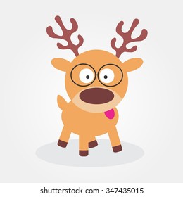 Cute Cartoon Reindeer. Christmas or New Year Greeting Vector Illustration